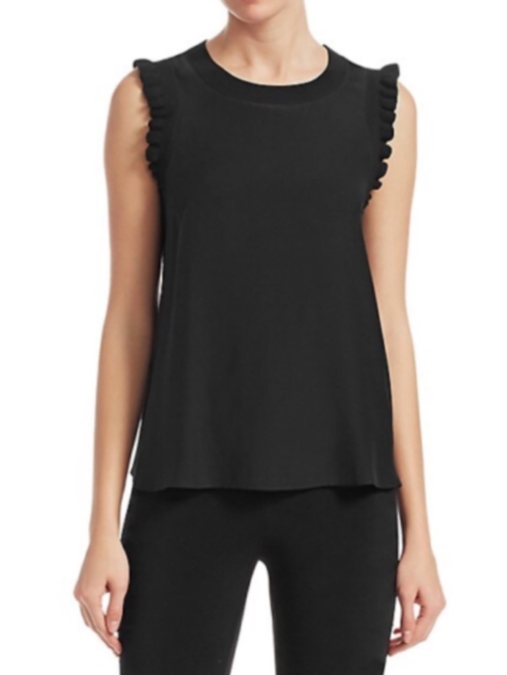 Cinq a Sept Lenore Black Silk Ruffled Sleeveless Tank Top size S